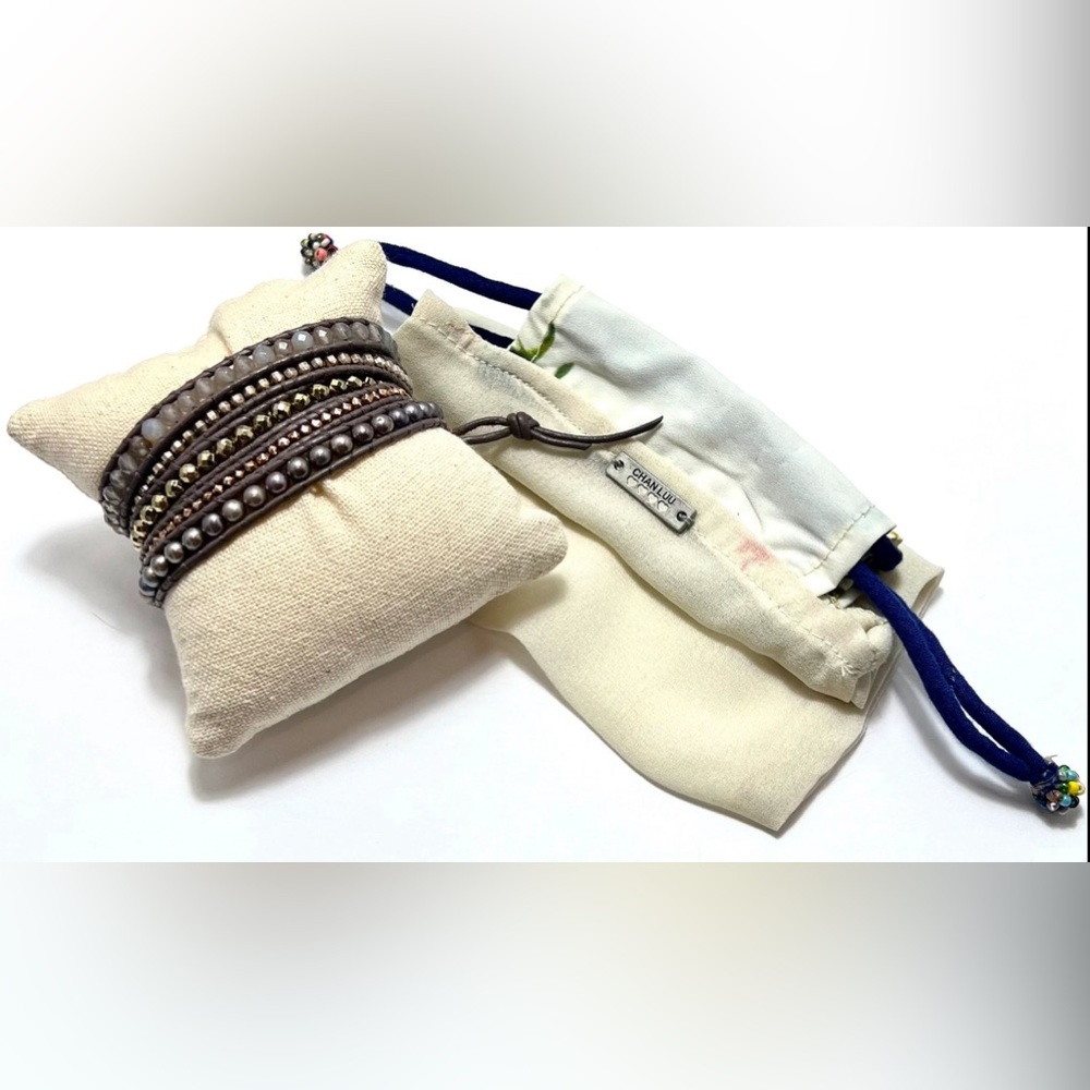 Chan Luu - Sterling Silver, 5 Times Wrap Bracelet On Brown Leather, EUC w/Pouch